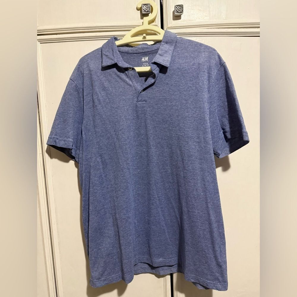 H&M Men's Heather Blue Polo Shirt